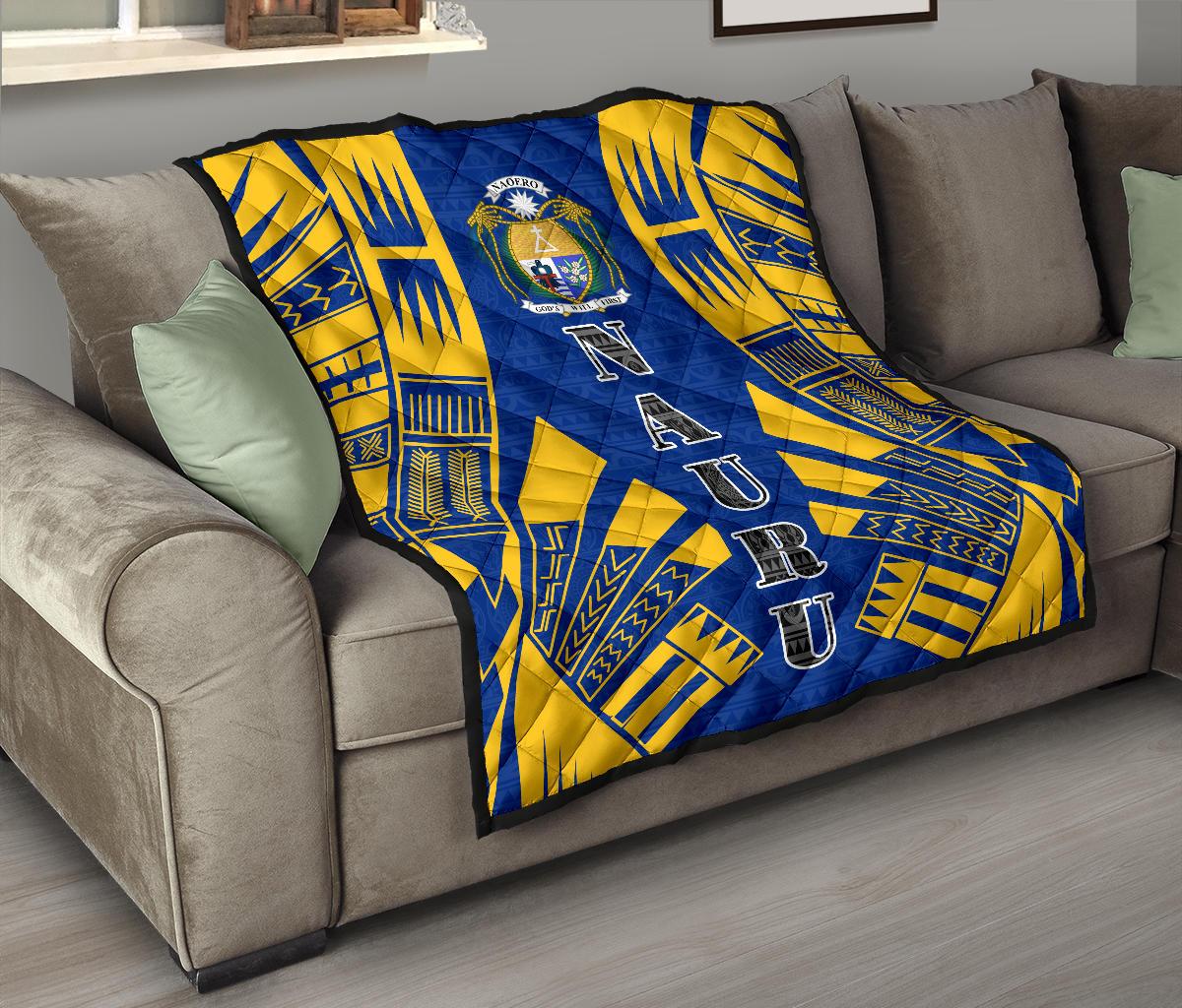 Nauru Premium Quilt - Nauru Coat Of Arms Polynesian Yellow Tattoo - Polynesian Pride