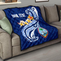 Guam Personalised Premium Quilt - Guam Seal Polynesian Patterns Plumeria (Blue) - Polynesian Pride