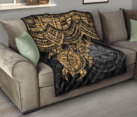 Federated States Of Micronesia Premium Quilt - Federated States Of Micronesia Seal & Golden Turtle Hibiscus BLACK - Polynesian Pride
