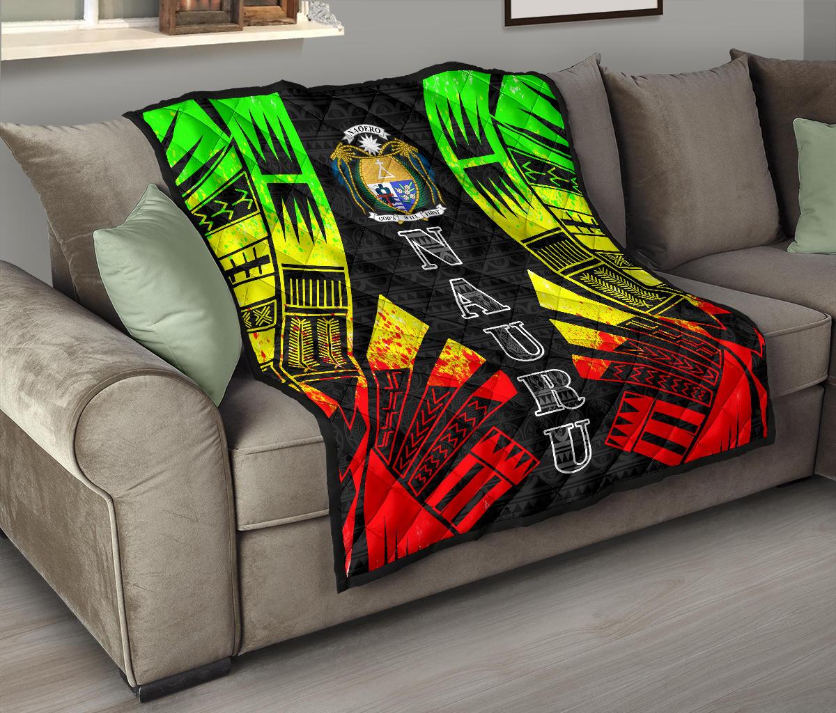 Nauru Premium Quilt - Nauru Coat Of Arms Polynesian Reggae Tattoo - Polynesian Pride