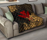 Hawaii Premium Quilt - Red Kanaka Maoli & Yellow Hibiscus Style - Polynesian Pride