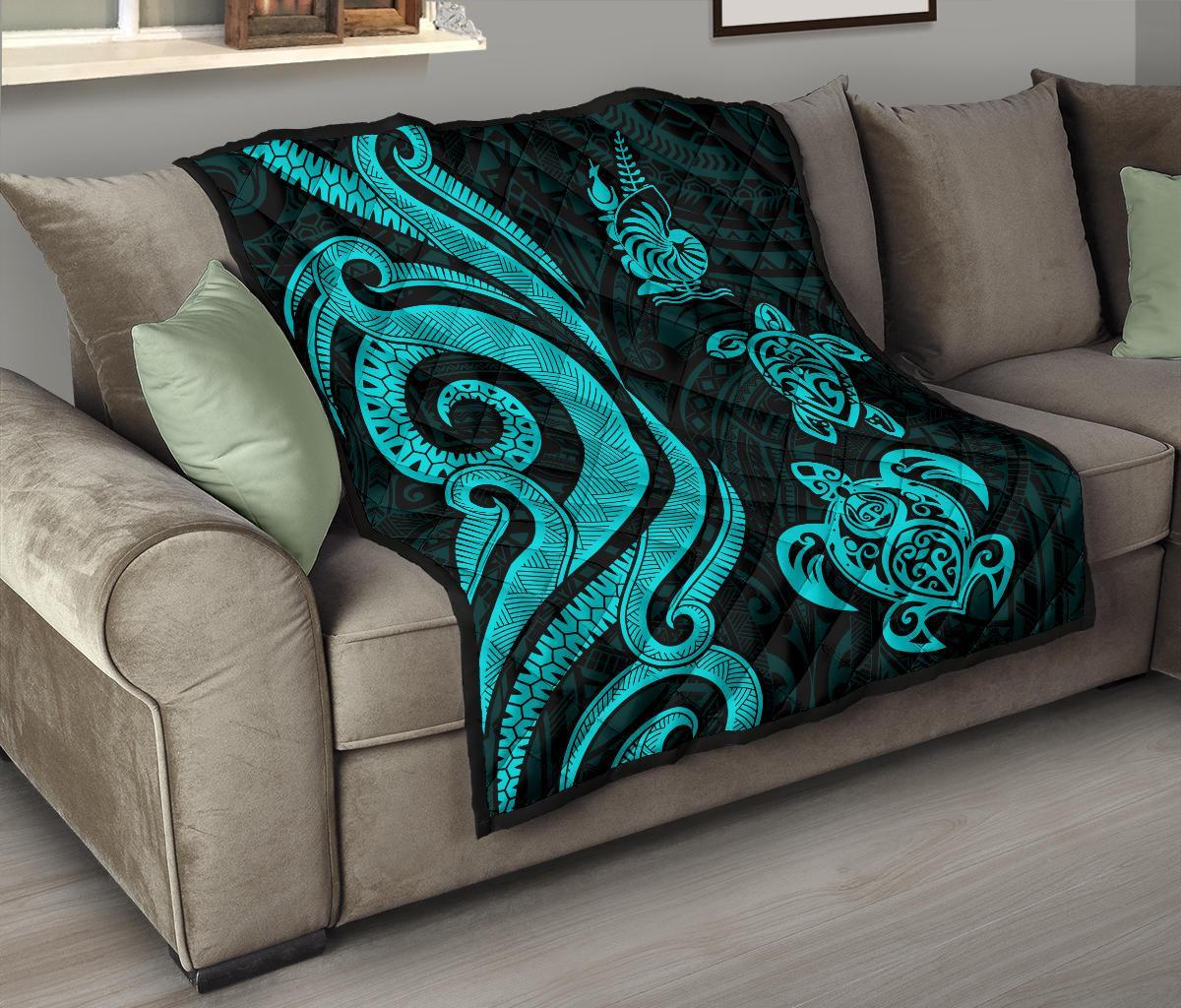 New Caledonia Premium Quilt - Turquoise Tentacle Turtle - Polynesian Pride