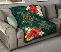 Hawaii Sea Turtle Hibiscus Plumeria Premium Quilt - Polynesian Pride