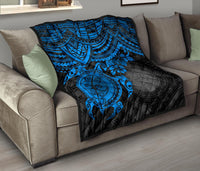 Northern Mariana Islands Polynesian Premium Quilt - Northern Mariana Islands Seal & Blue Turtle Hibiscus - Polynesian Pride