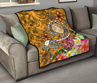 American Samoa Polynesian Premium Quilt - Turtle Plumeria (Gold) - Polynesian Pride