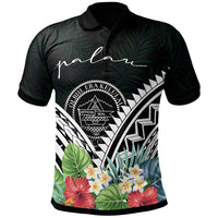 Palau Polo Shirt Palau Coat of Arms and Polynesian Tropical Flowers White Unisex White - Polynesian Pride