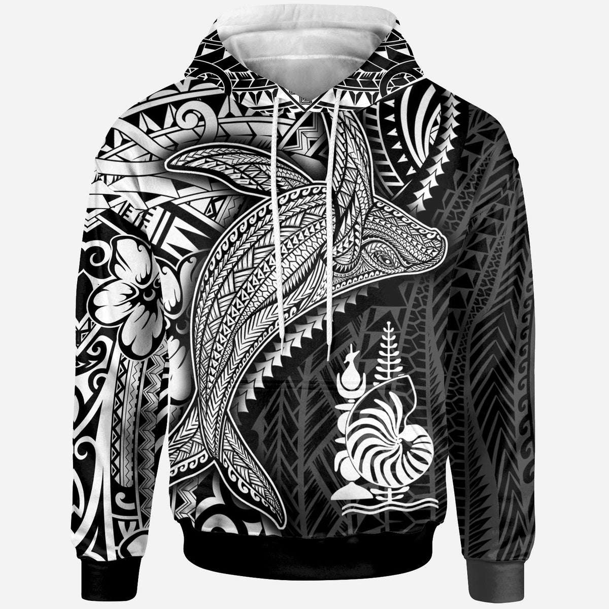 New Caledonia Hoodie Humpback Whale & Coat of Arms White Unisex White - Polynesian Pride