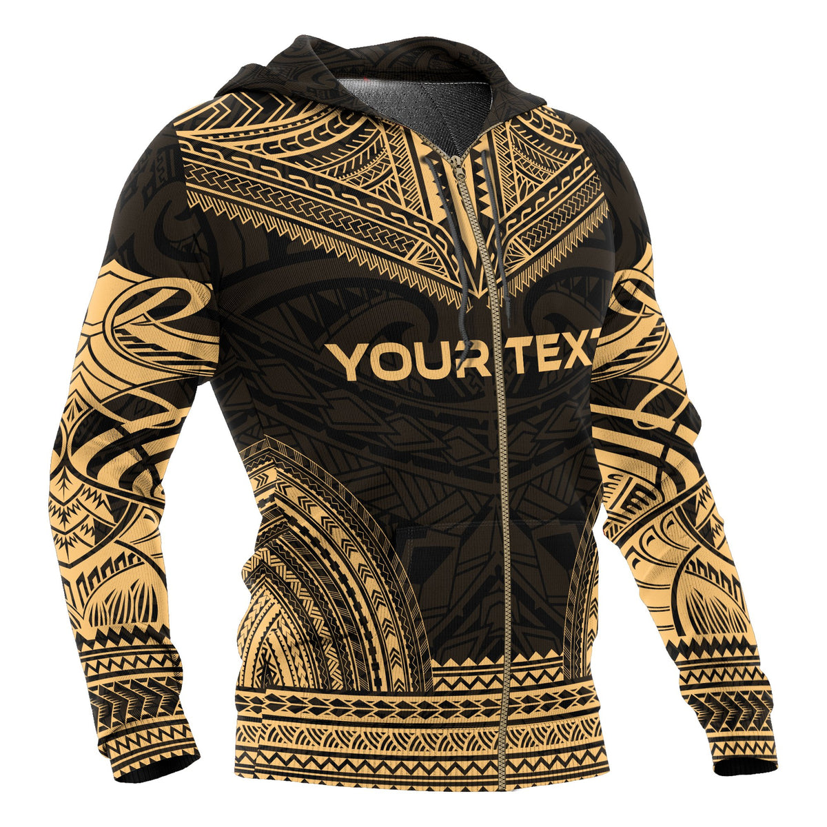 Papua New Guinea Polynesian Chief Custom Zip up Hoodie Gold Version - Polynesian Pride