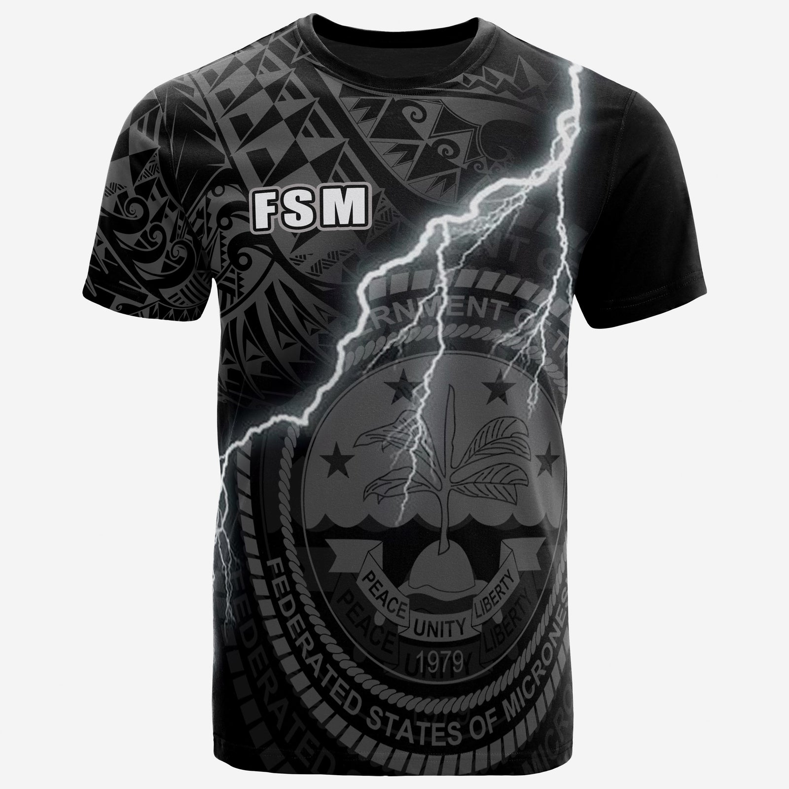 Federated States of Micronesia T Shirt F S M Seal Lighting Thunder Unisex Black - Polynesian Pride