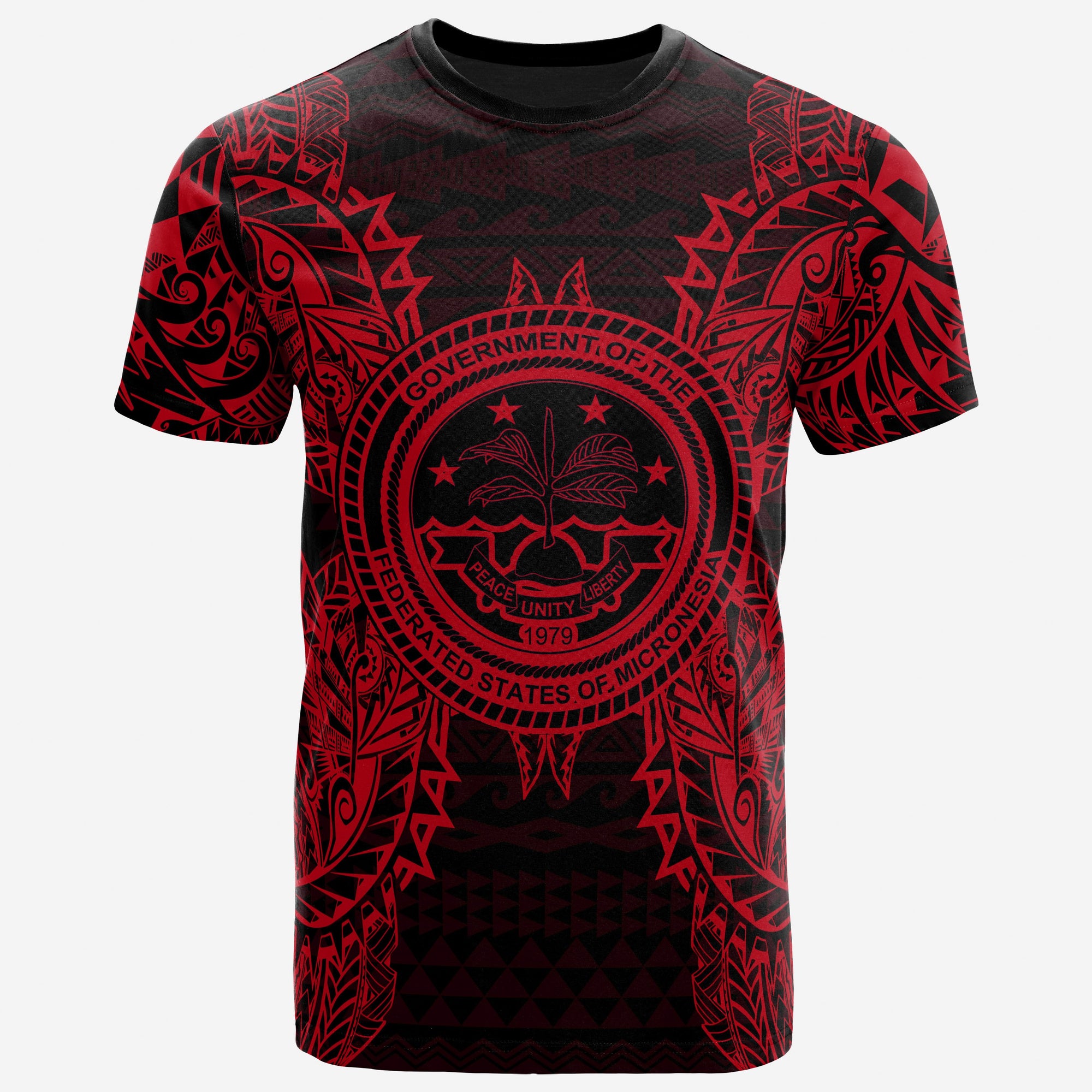 Federated States of Micronesian T Shirt FSM Seal Map Polynesian Tattoo Red Unisex Gold - Polynesian Pride