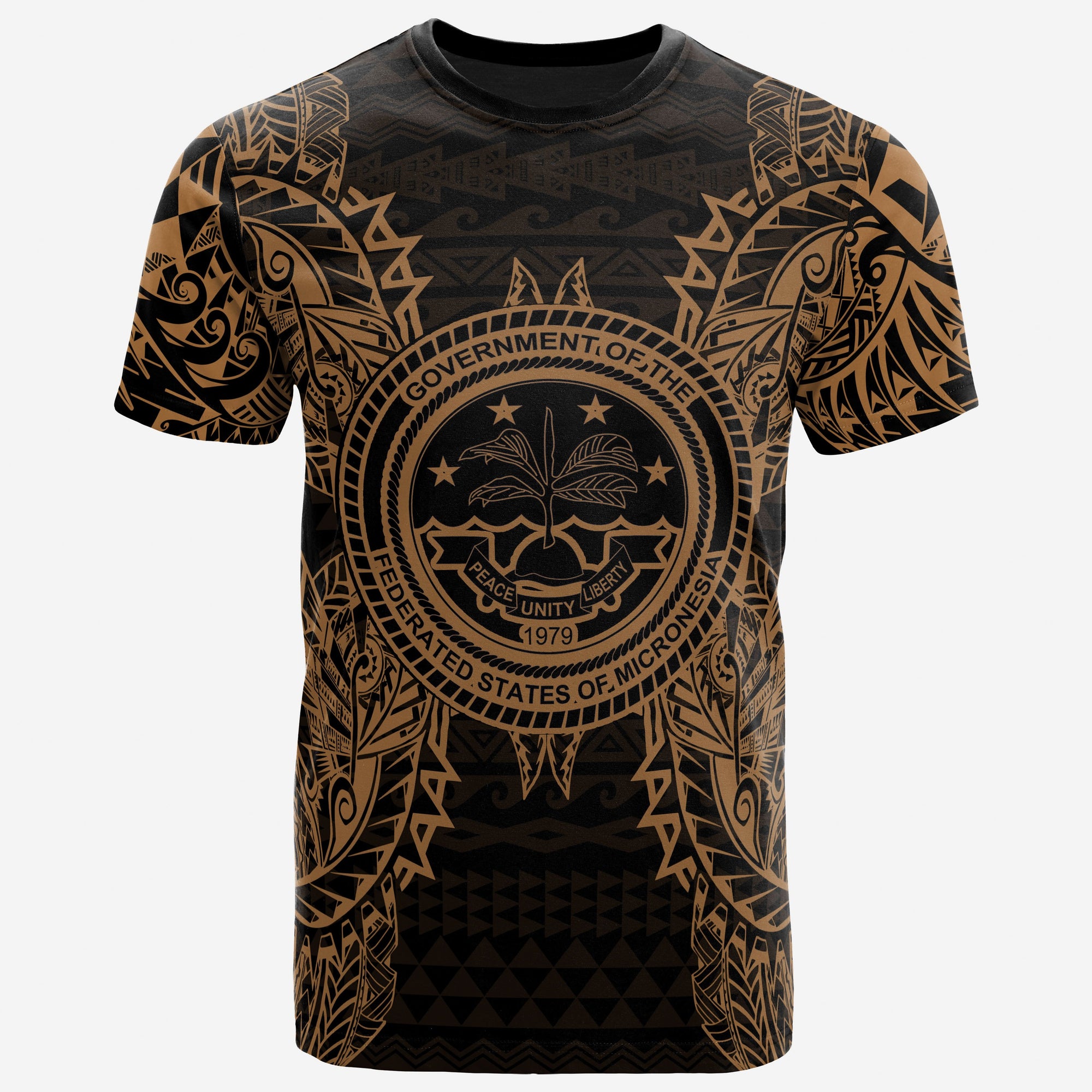 Federated States of Micronesian T Shirt F S M Seal Map Polynesian Tattoo Gold Unisex Gold - Polynesian Pride