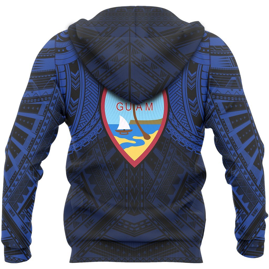 Guam Pullover Hoodie Guam Polynesian Tattoo Style Blue A6 - Polynesian Pride