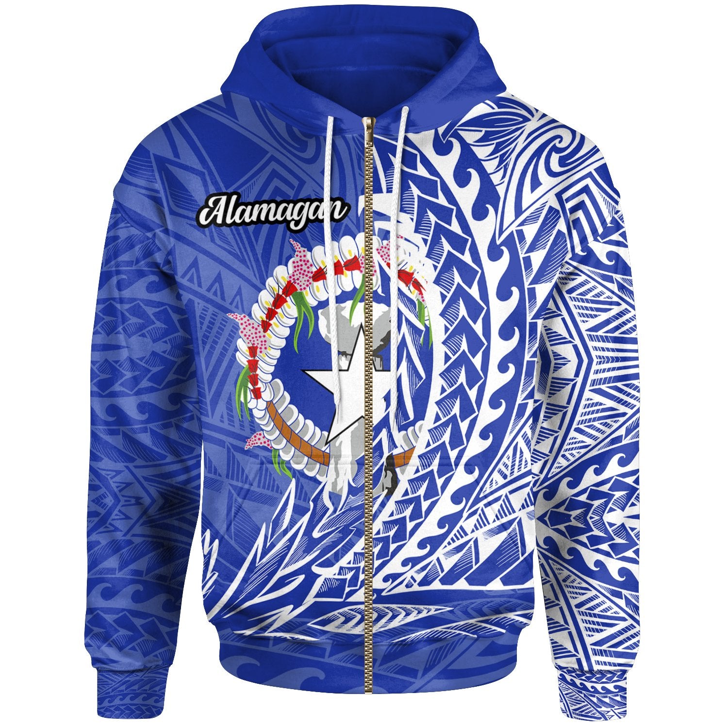 Northern Mariana Islands Zip Hoodie Alamagan Wings Style Unisex Blue - Polynesian Pride
