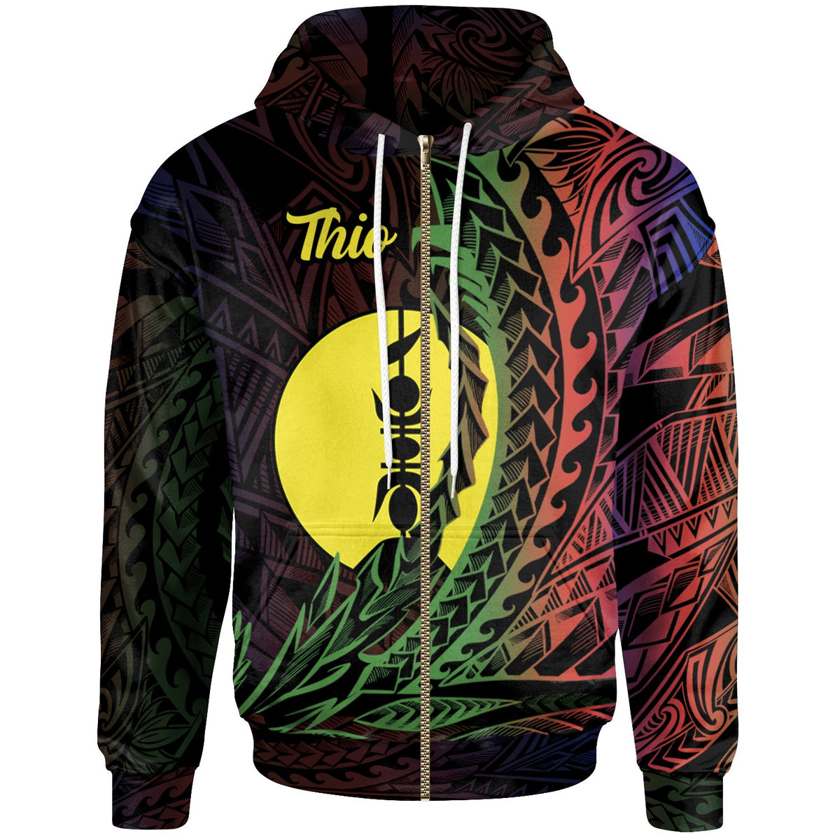 New Caledonia Zip Hoodie Thio Wings Style Flag Color Unisex Black - Polynesian Pride
