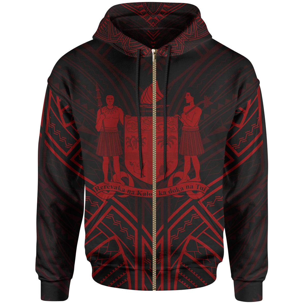 Fiji Zip Hoodie Fiji Seal Red Tribal Patterns Unisex White - Polynesian Pride