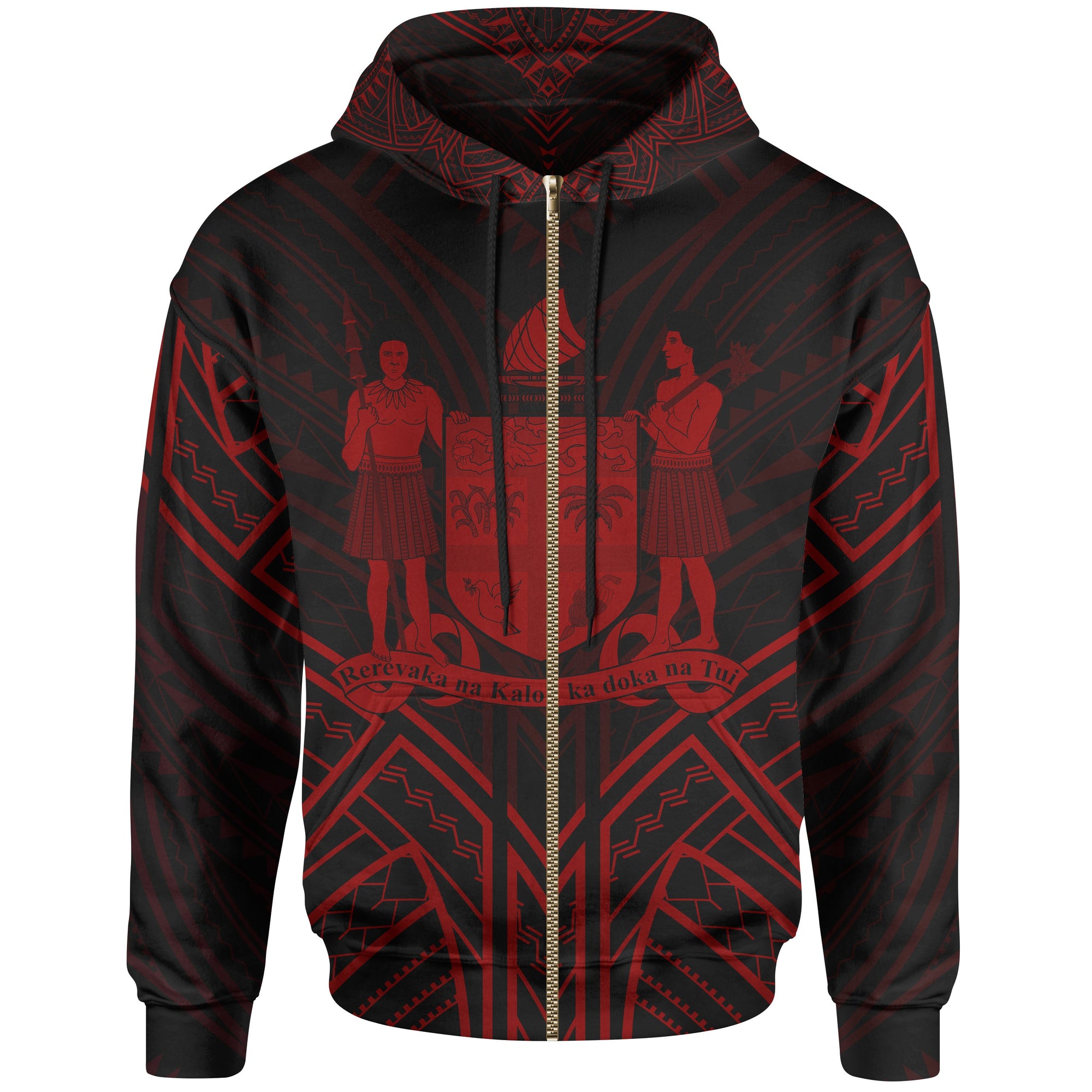 Fiji Zip Hoodie Fiji Seal Red Tribal Patterns Unisex White - Polynesian Pride