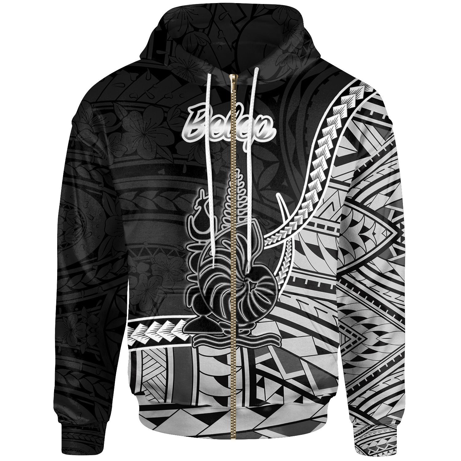 New Caledonia Islands Zip Hoodie Belep Seal of New Caledonia Polynesian Patterns Unisex Black - Polynesian Pride
