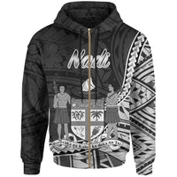 Fiji Zip Hoodie Nadi Seal of Fiji Polynesian Patterns Unisex Black - Polynesian Pride