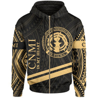 Northern Mariana Islands Zip Hoodie In My Heart Style Gold Polynesian Patterns Unisex Black - Polynesian Pride