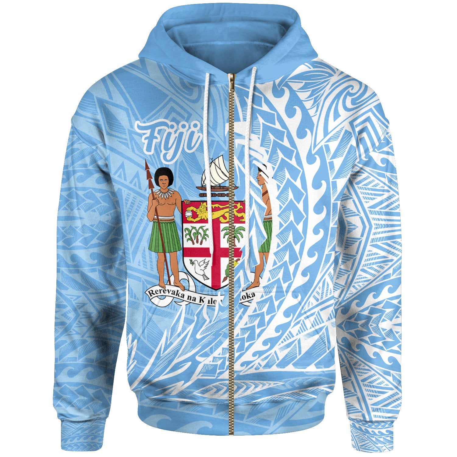 Fiji Zip Hoodie Wings Style Unisex Blue - Polynesian Pride