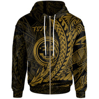 Federated States of Micronesia Zip Hoodie Gold Wings Style Unisex Black - Polynesian Pride