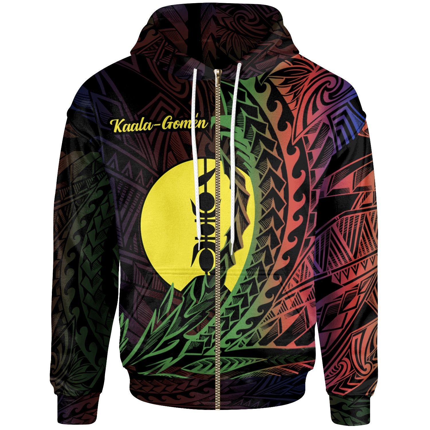 New Caledonia Zip Hoodie Kaala Gomen Wings Style Flag Color Unisex Black - Polynesian Pride