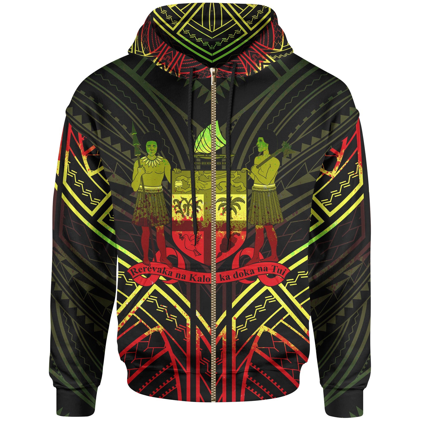 Fiji Zip Hoodie Fiji Seal Reggae Tribal Patterns Unisex White - Polynesian Pride