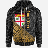Fiji Zip Hoodie Custom Gold Tapa Patterns With Bamboo Unisex Black - Polynesian Pride