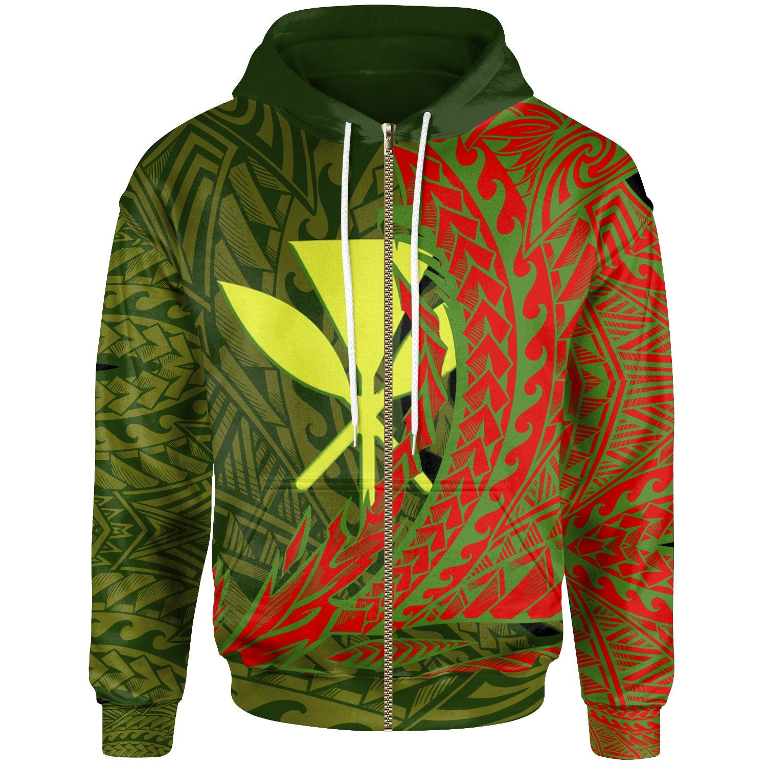Kanaka Maoli Zip Hoodie Wings Style Unisex Green - Polynesian Pride