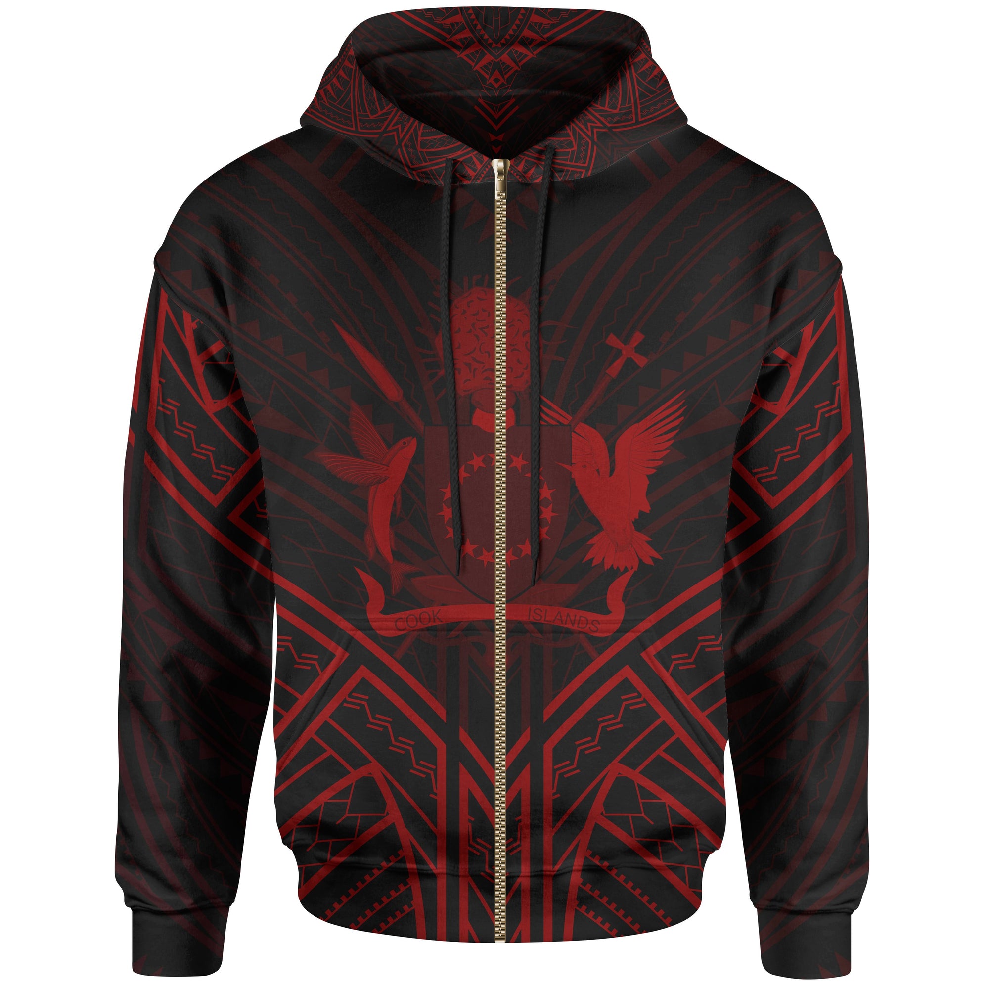 Cook Islands Zip Hoodie Cook Islands Seal Red Tribal Patterns Unisex White - Polynesian Pride