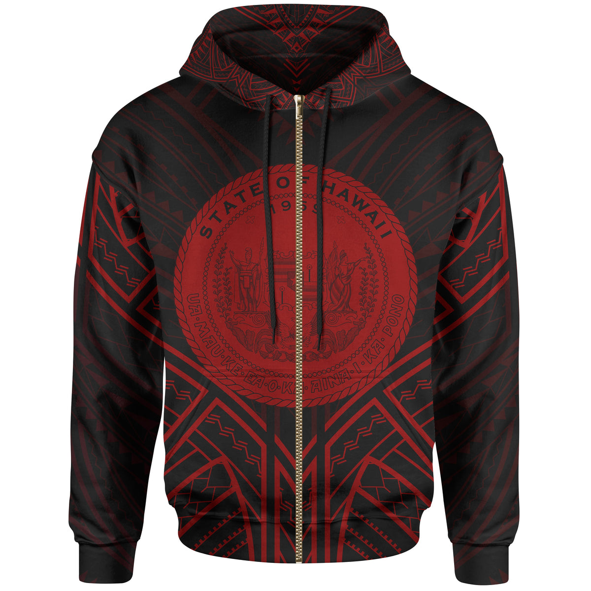 Hawaii Zip Hoodie Hawaii Seal Red Tribal Patterns Unisex White - Polynesian Pride