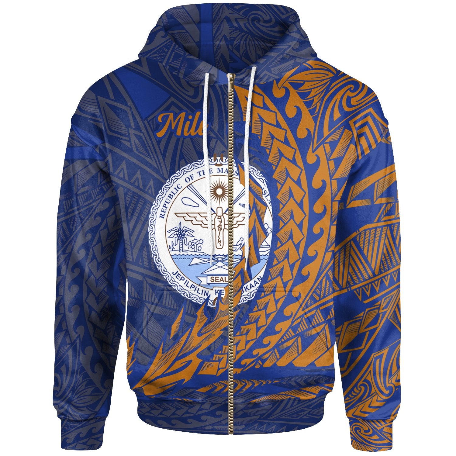 Marshall Islands Zip Hoodie Mili Wings Style Unisex Blue - Polynesian Pride