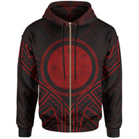 Marshall Islands Zip Hoodie Marshall Islands Seal Red Tribal Patterns Unisex White - Polynesian Pride