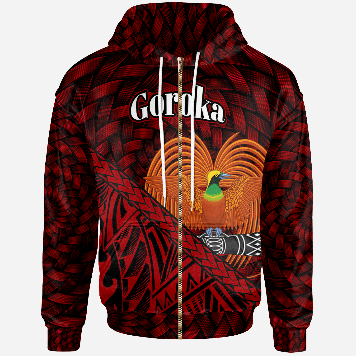 Papua New Guinea Zip Hoodie Goroka Polynesian Patterns With Bamboo Unisex Red - Polynesian Pride