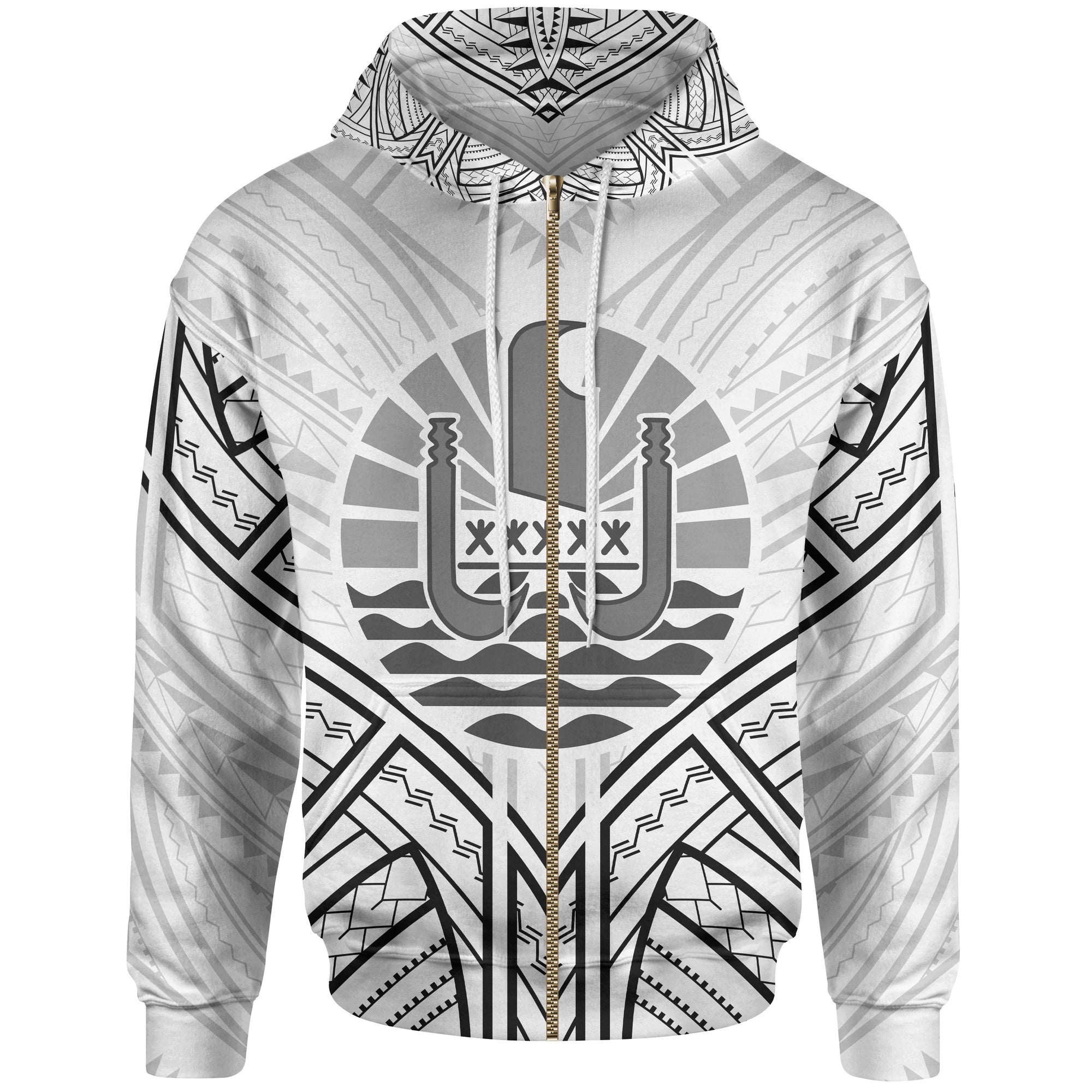 French Polynesia Zip Hoodie French Polynesia Seal Tribal Patterns Unisex White - Polynesian Pride