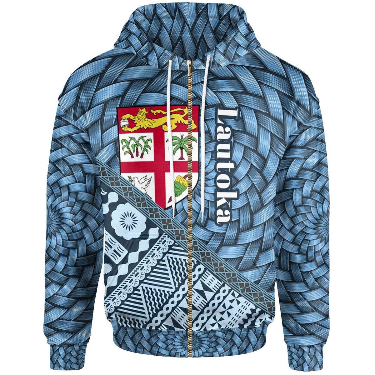 Fiji Zip Hoodie Lautoka Tapa Patterns With Bamboo Unisex Blue - Polynesian Pride