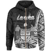 Fiji Zip Hoodie Levuka Seal of Fiji Polynesian Patterns Unisex Black - Polynesian Pride