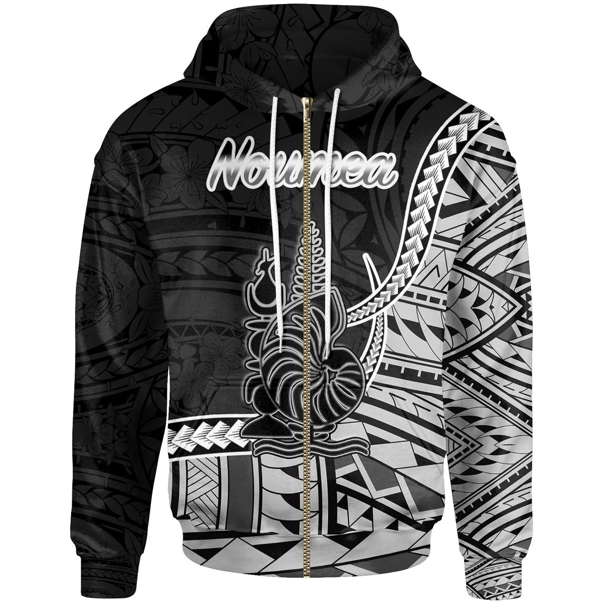 New Caledonia Islands Zip Hoodie Noumea Seal of New Caledonia Polynesian Patterns Unisex Black - Polynesian Pride