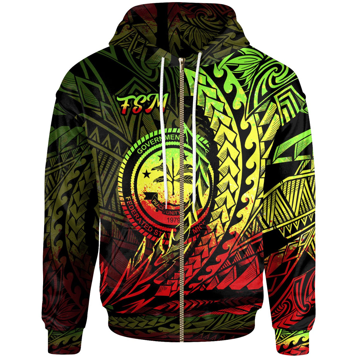 Federated States of Micronesia Zip Hoodie Reggae Wings Style Unisex Black - Polynesian Pride