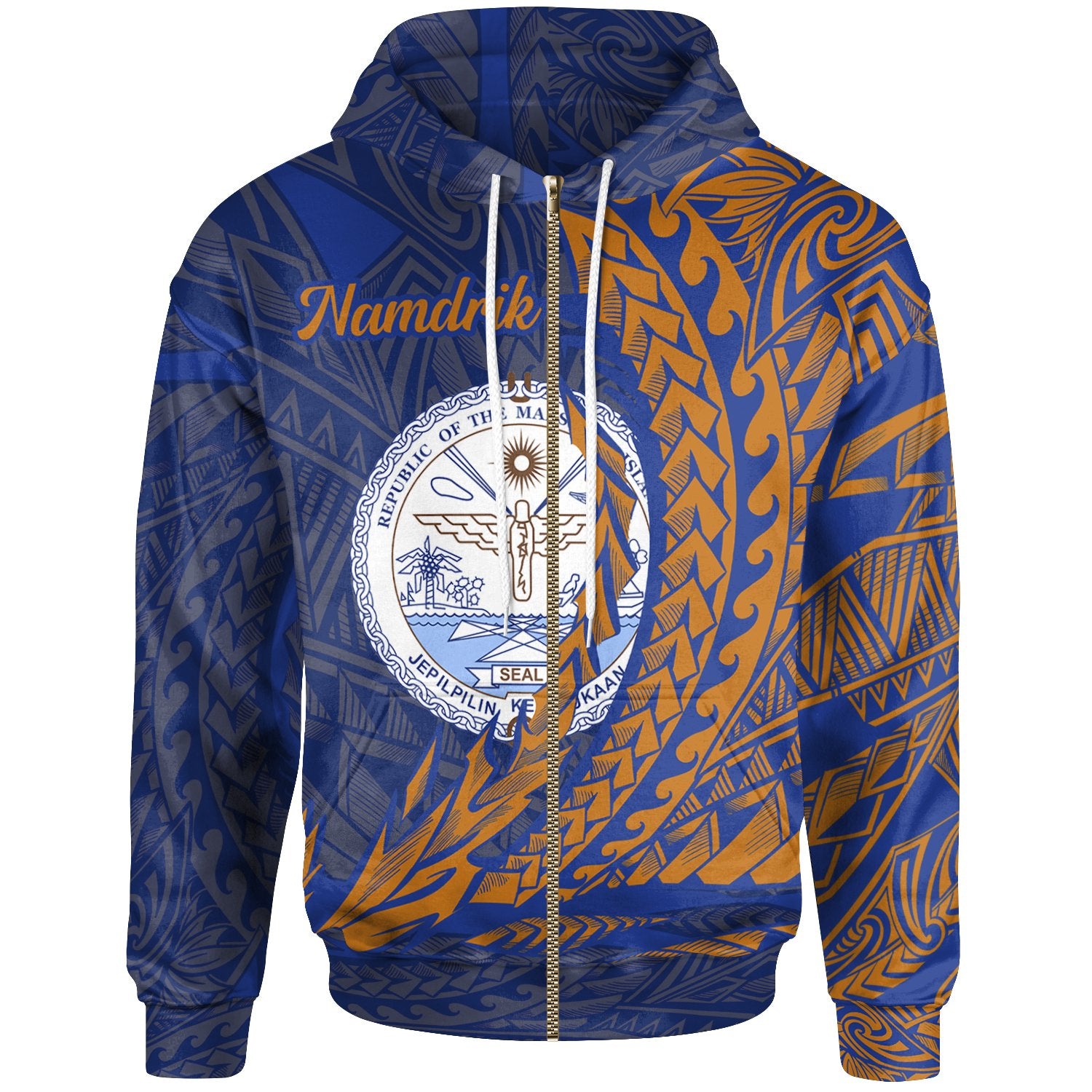 Marshall Islands Zip Hoodie Namdrik Wings Style Unisex Blue - Polynesian Pride