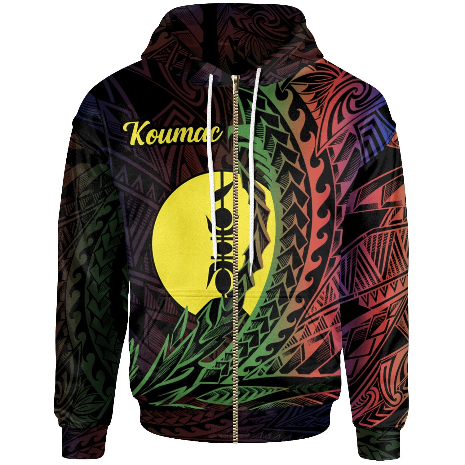 New Caledonia Zip Hoodie Koumac Wings Style Flag Color Unisex Black - Polynesian Pride