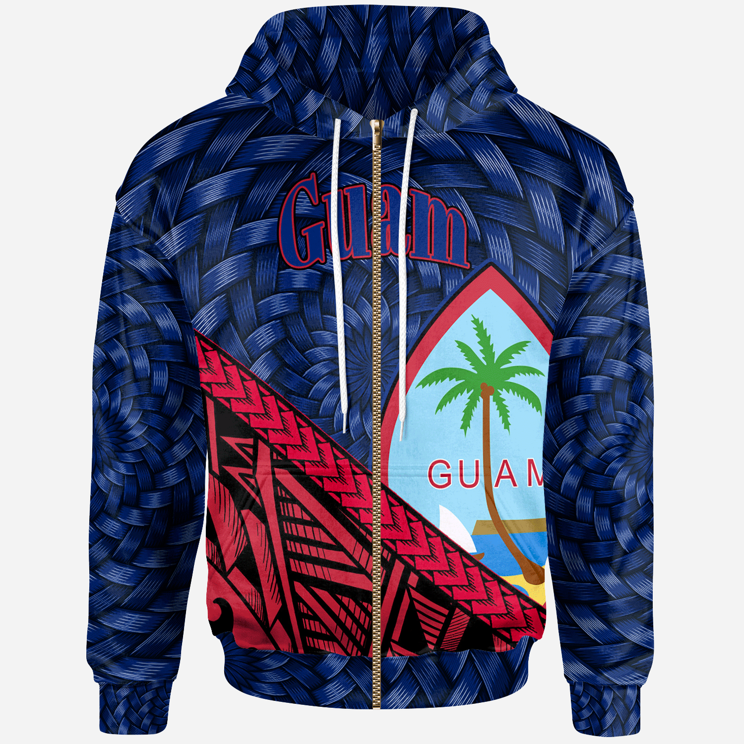 Guam Zip Hoodie Tapa Patterns With Bamboo Unisex Blue - Polynesian Pride