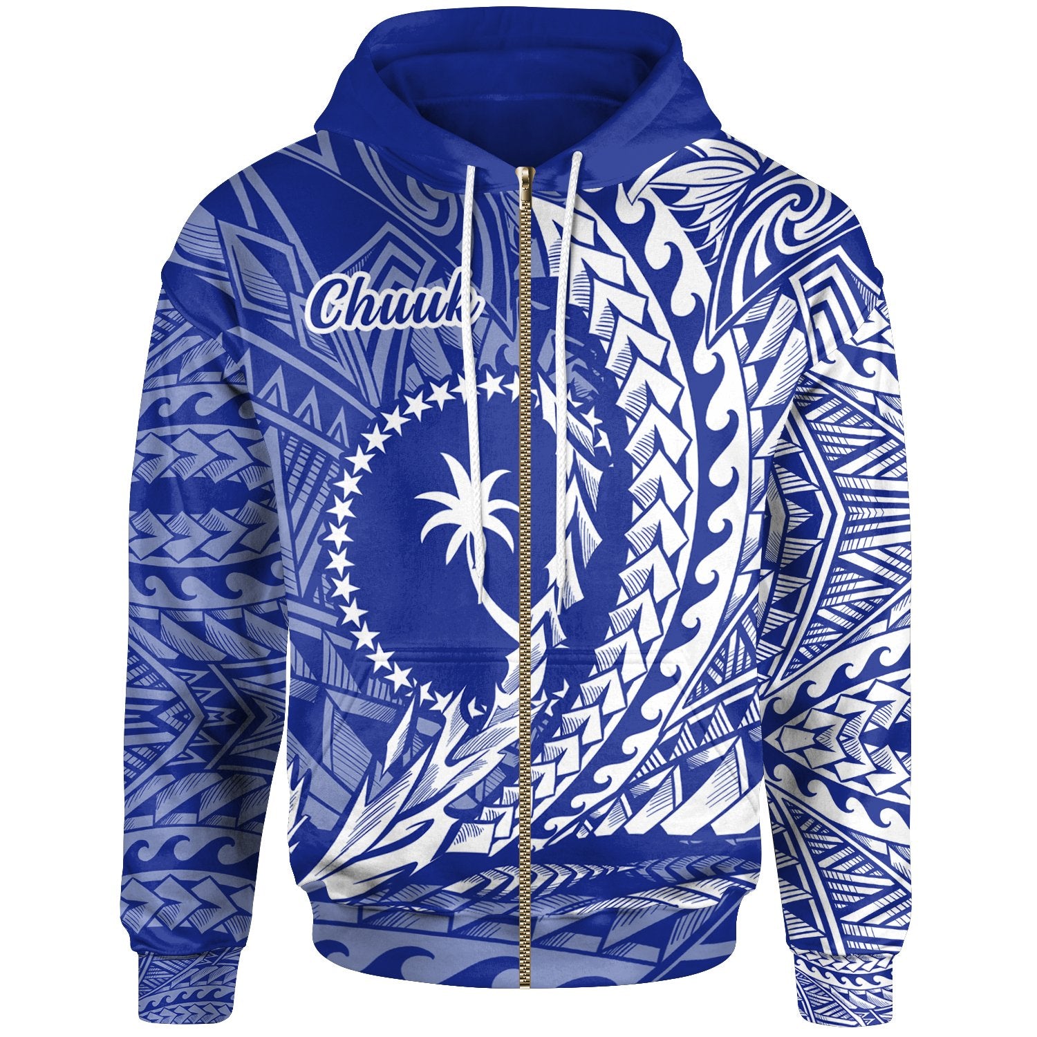 Chuuk State Zip Hoodie Wings Style Flag Color Unisex Blue - Polynesian Pride