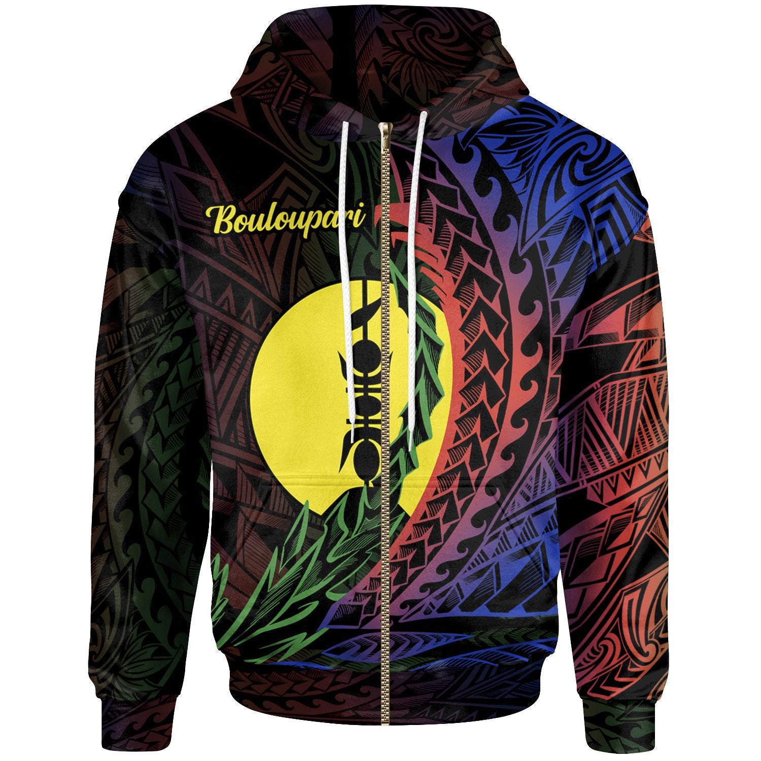 New Caledonia Zip Hoodie Bouloupari Wings Style Flag Color Unisex Black - Polynesian Pride