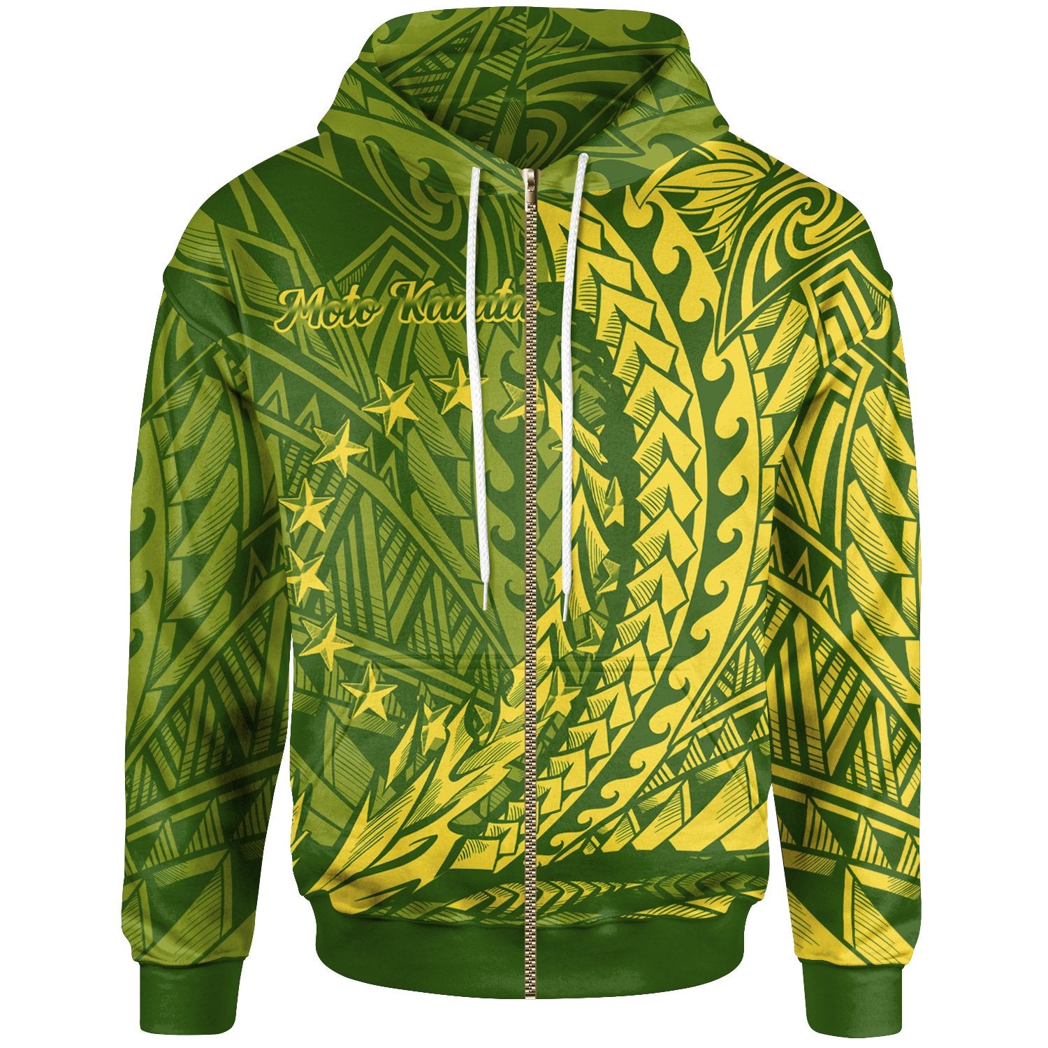 Cook Islands Zip Hoodie Moto Kavata Wings Style Unisex Green - Polynesian Pride