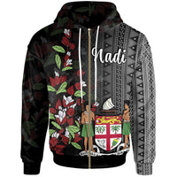 Fiji Zip Hoodie Nadi Tagimaucia Flowers Unisex Black - Polynesian Pride