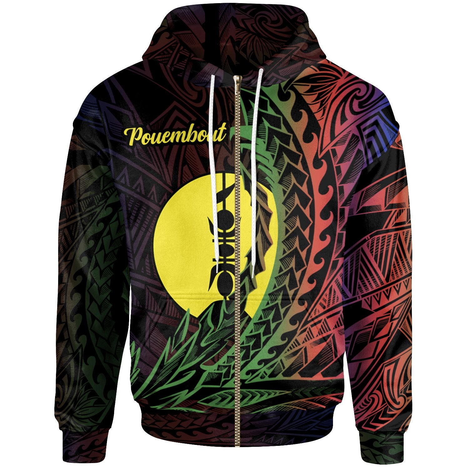 New Caledonia Zip Hoodie Pouembout Wings Style Flag Color Unisex Black - Polynesian Pride