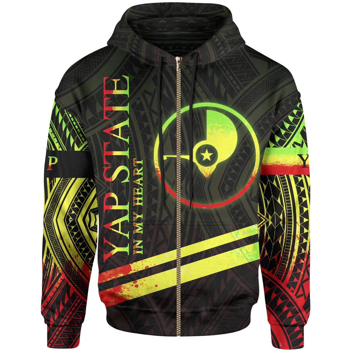 Yap State Zip Hoodie In My Heart Style Reggae Polynesian Patterns Unisex Black - Polynesian Pride