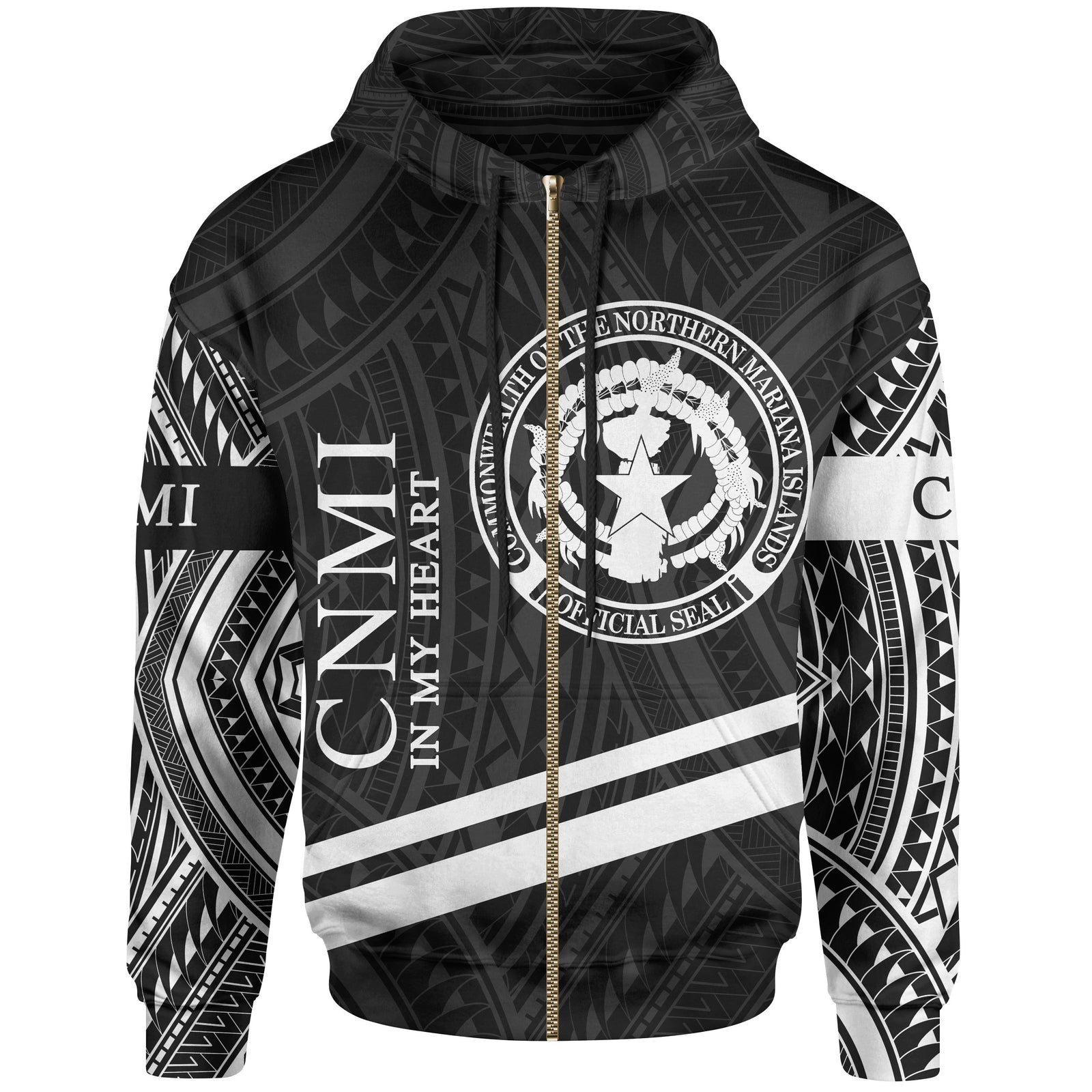 Northern Mariana Islands Zip Hoodie In My Heart Style Polynesian Patterns Unisex Black - Polynesian Pride