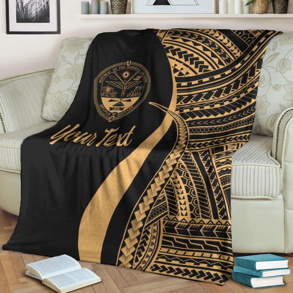 Marshall Islands Custom Personalised Premium Blanket - Gold Polynesian Tentacle Tribal Pattern Crest - Polynesian Pride